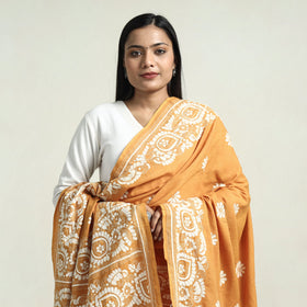 Light Orange Bolpur Kantha Embroidery Cotton Handloom Dupatta