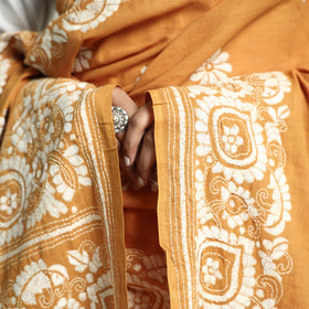 Light Orange Bolpur Kantha Embroidery Cotton Handloom Dupatta