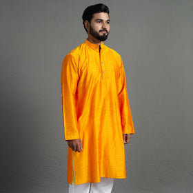  Plain Dyed Slub Silk Men Long Kurta 