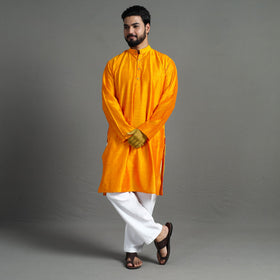  Plain Dyed Slub Silk Men Long Kurta 
