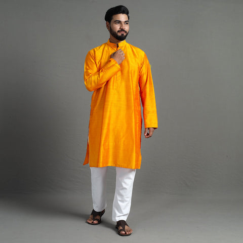  Plain Dyed Slub Silk Men Long Kurta 