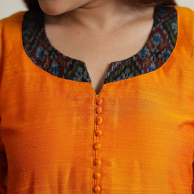  Plain Solid Slub Silk Long A-Line Kurta for Women