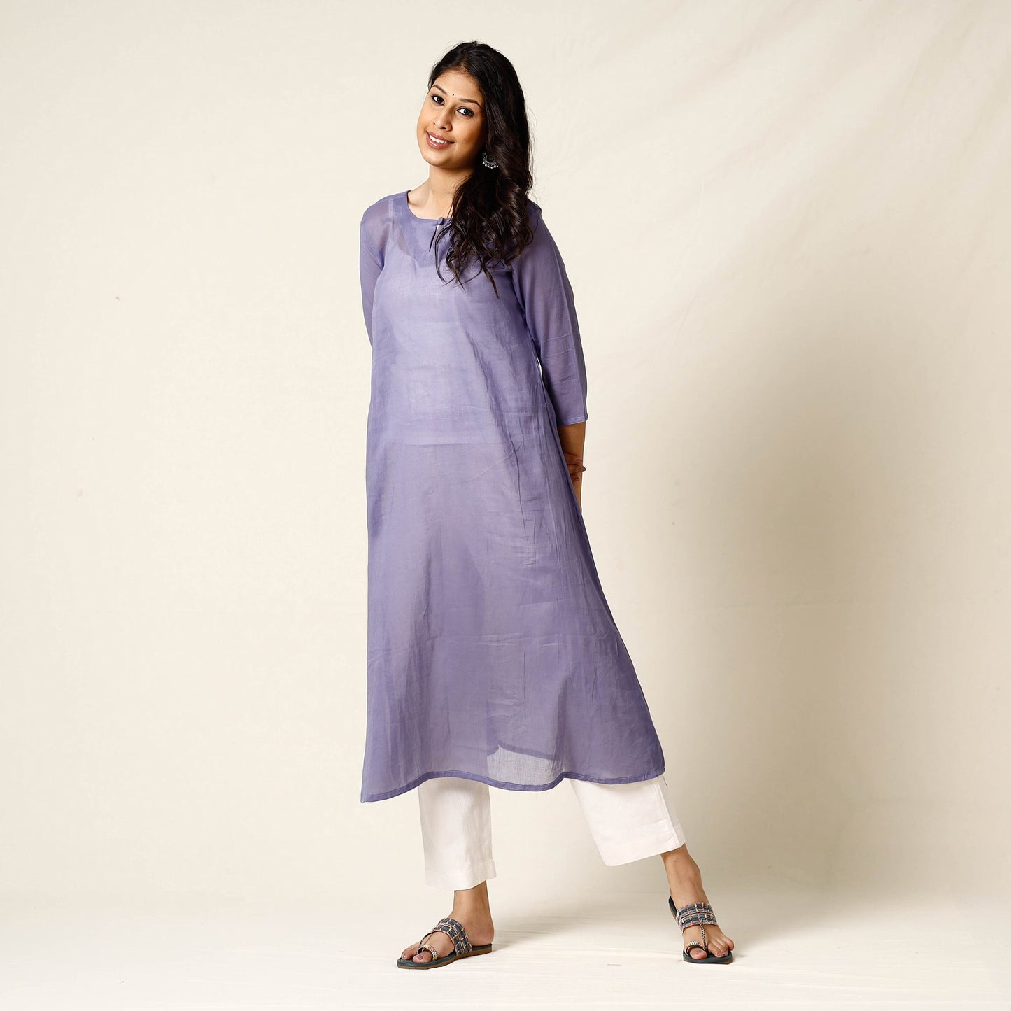  Mulmalai Cotton Plain Dyed Long Kurta 
