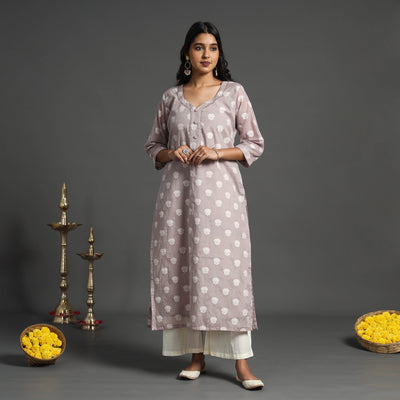 Buy Pink Handwoven Cutwork Cotton Banarasi Kurta Online
