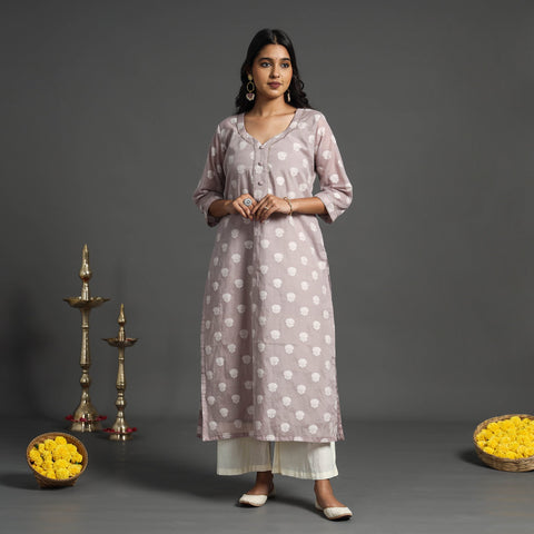 Buy Pink Handwoven Cutwork Cotton Banarasi Kurta Online
