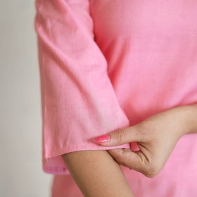Light pink - linen viscose plain long straight kurta 42
