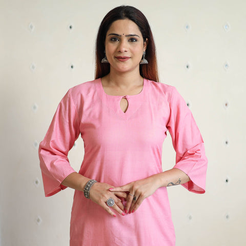 Light pink - linen viscose plain long straight kurta 42