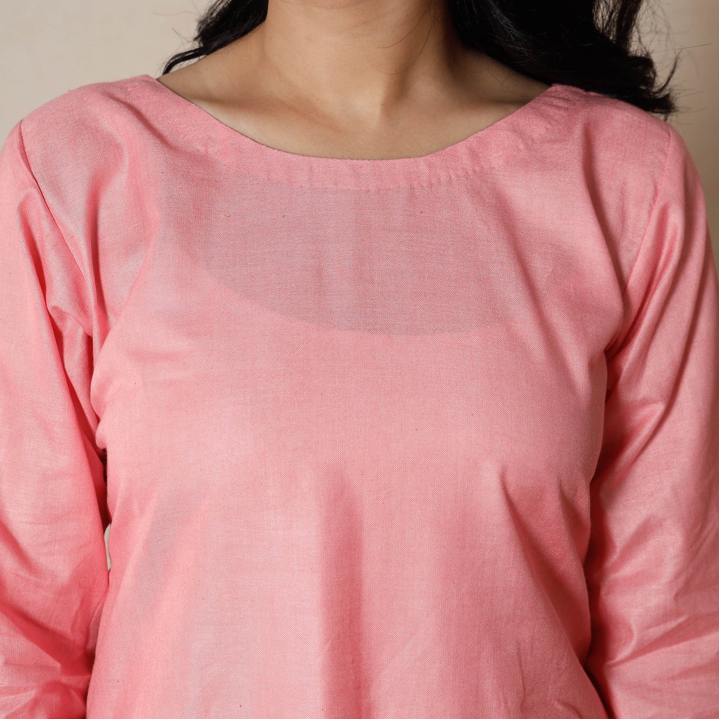 Buy Light Pink Linen Viscose Plain Long Kurta for Women
