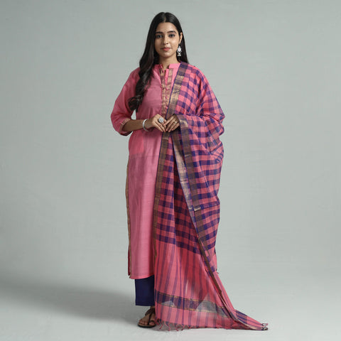 Buy Mangalagiri Handloom Cotton Kurta with Palazzo & Dupatta Set Online at iTokri.com
