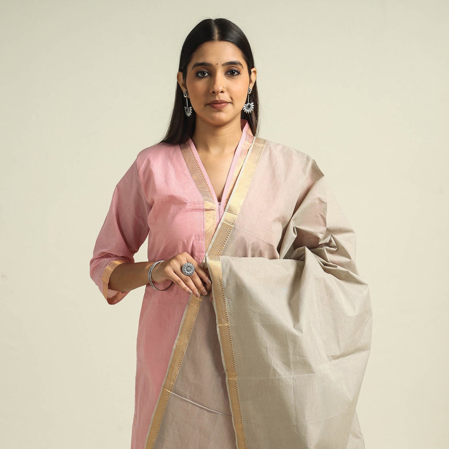Mangalagiri Kurta with Palazzo & Dupatta Set
