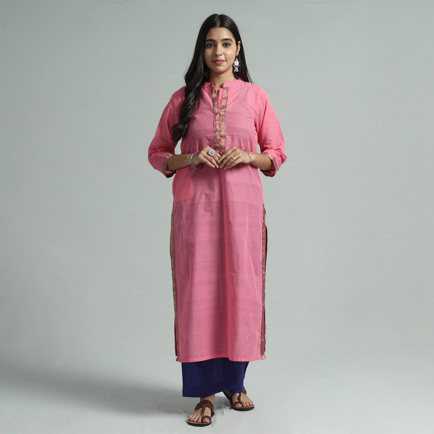 Buy Mangalagiri Handloom Cotton Kurta with Palazzo & Dupatta Set Online at iTokri.com