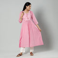 Light pink plain cotton long kurta - handcrafted