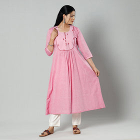 Light pink plain cotton long kurta - handcrafted
