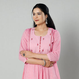 Light pink plain cotton long kurta - handcrafted