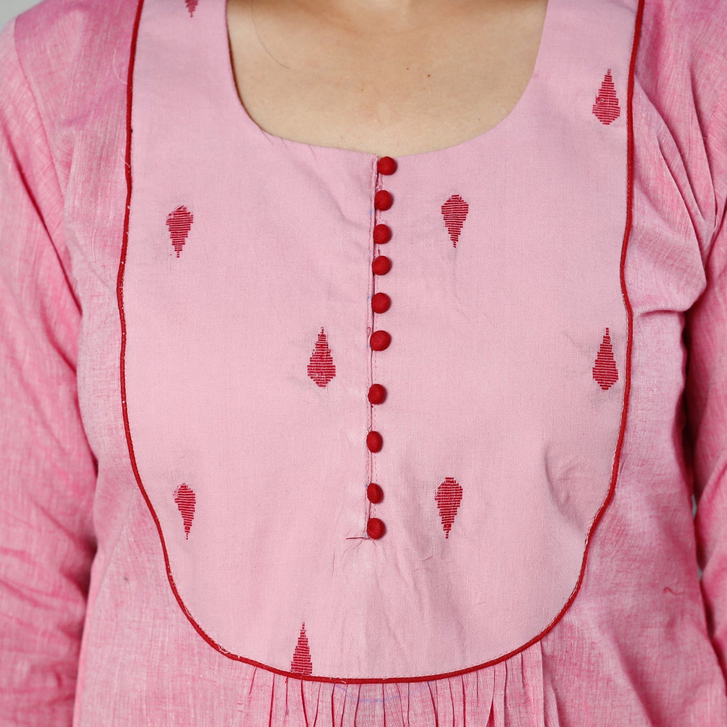 Light pink plain cotton long kurta - handcrafted