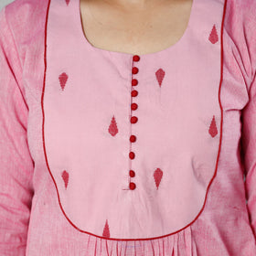 Light pink plain cotton long kurta - handcrafted