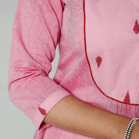 Light pink plain cotton long kurta - handcrafted