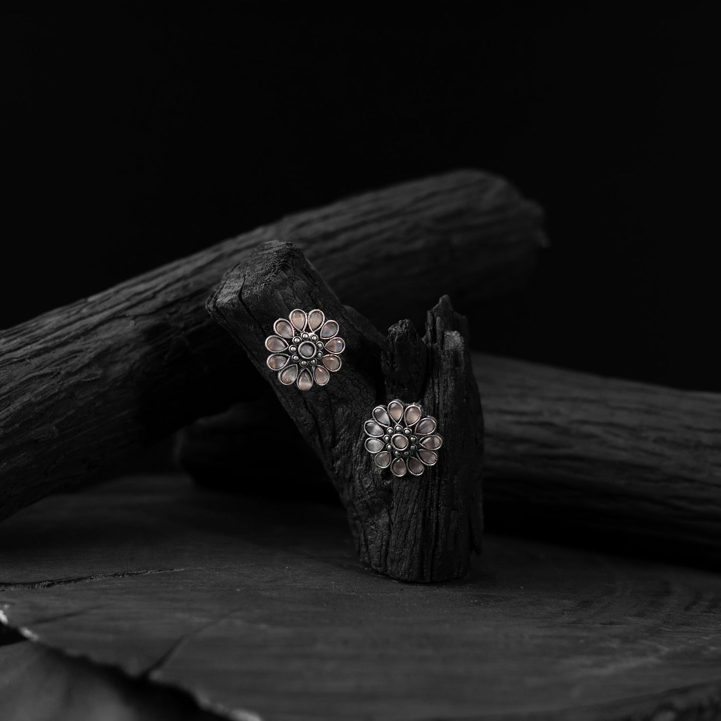 Light pink - saanjh bela lotus oxidised stud earrings