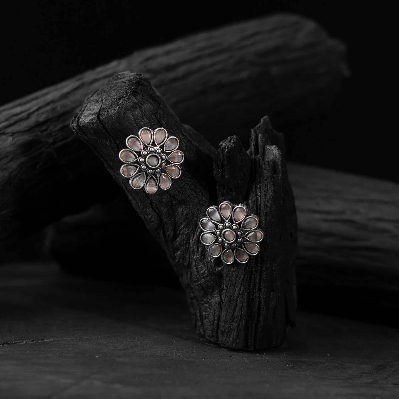 Light pink - saanjh bela lotus oxidised stud earrings