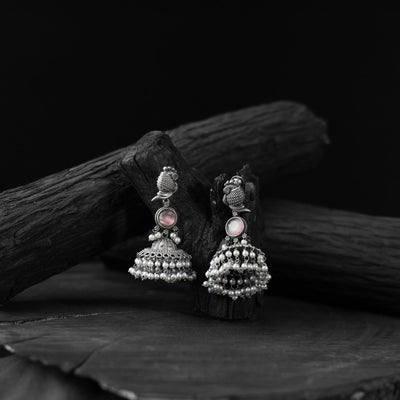 Light pink - saanjh bela peacock oxidised earrings