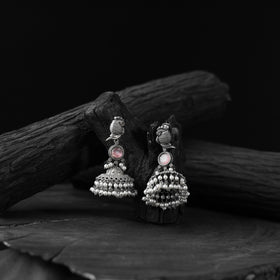 Light pink - saanjh bela peacock oxidised earrings