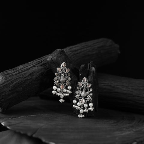 Light pink - saanjh bela peacock pearls oxidised earrings