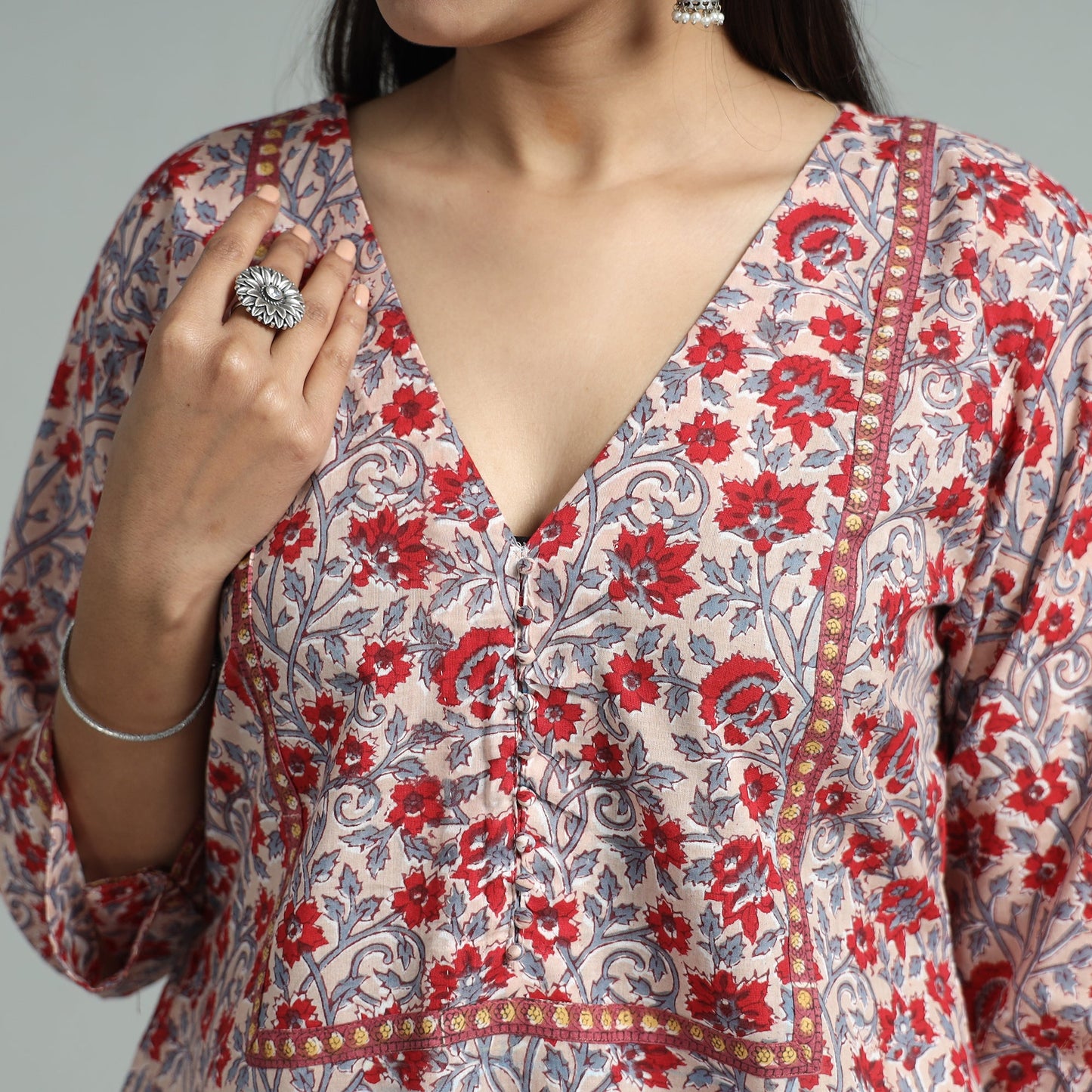 Light pink - sanganeri block printed cotton a-line kurta