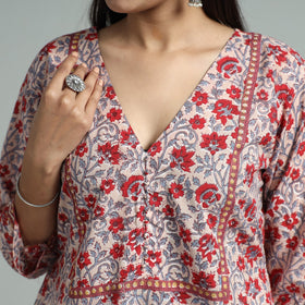 Light pink - sanganeri block printed cotton a-line kurta
