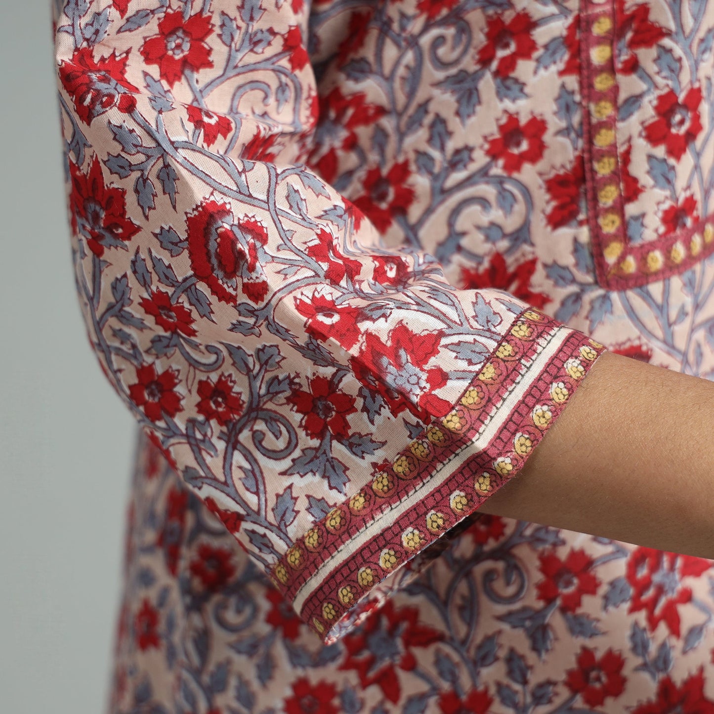 Light pink - sanganeri block printed cotton a-line kurta
