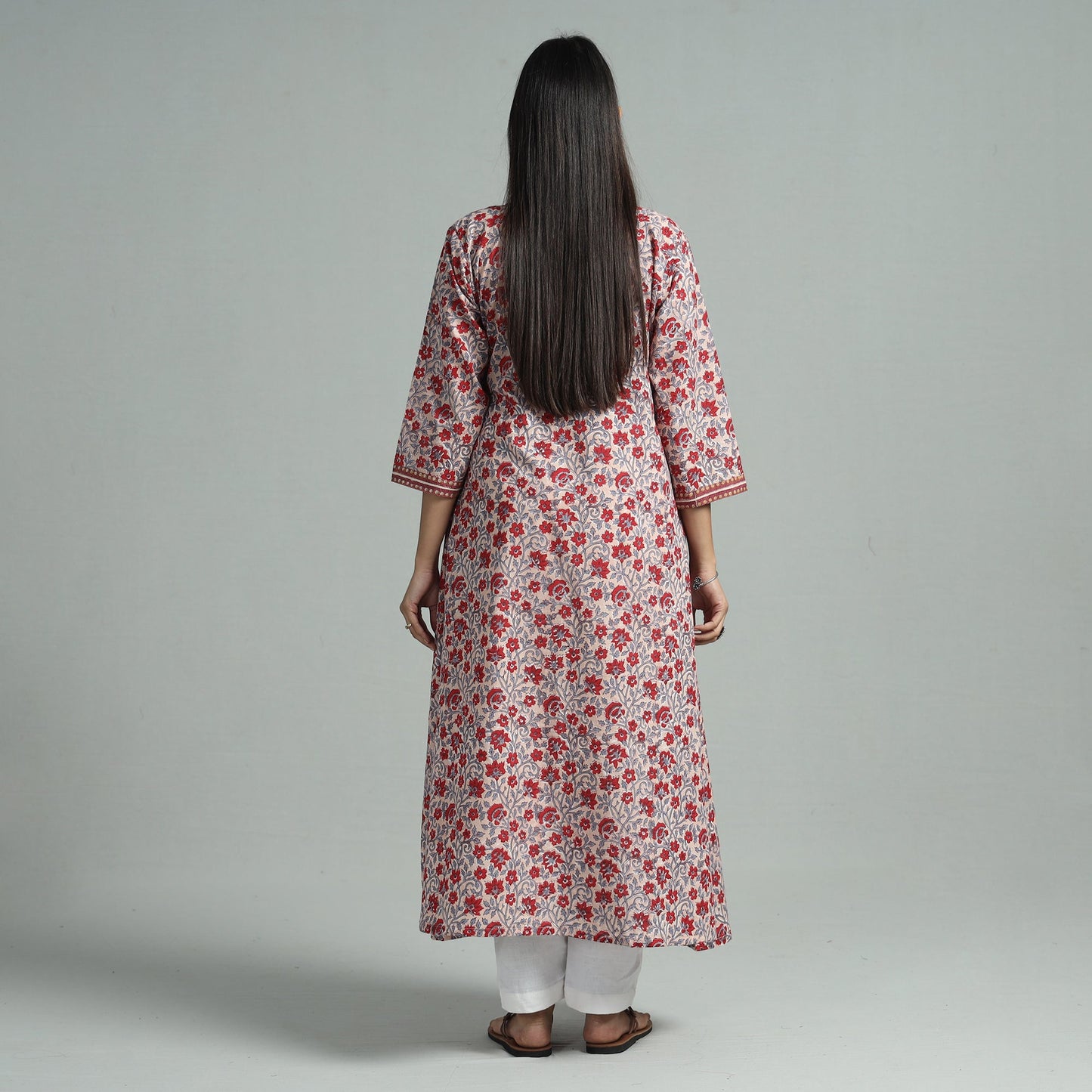 Light pink - sanganeri block printed cotton a-line kurta