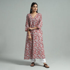Light pink - sanganeri block printed cotton a-line kurta