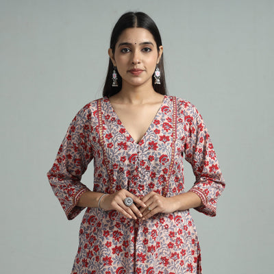 Light pink - sanganeri block printed cotton a-line kurta