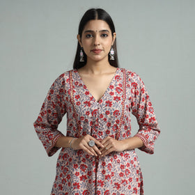 Light pink - sanganeri block printed cotton a-line kurta