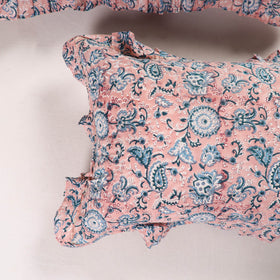 Light pink - set of 2 sanganeri cotton frill pillow covers