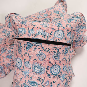 Light pink - set of 2 sanganeri cotton frill pillow covers