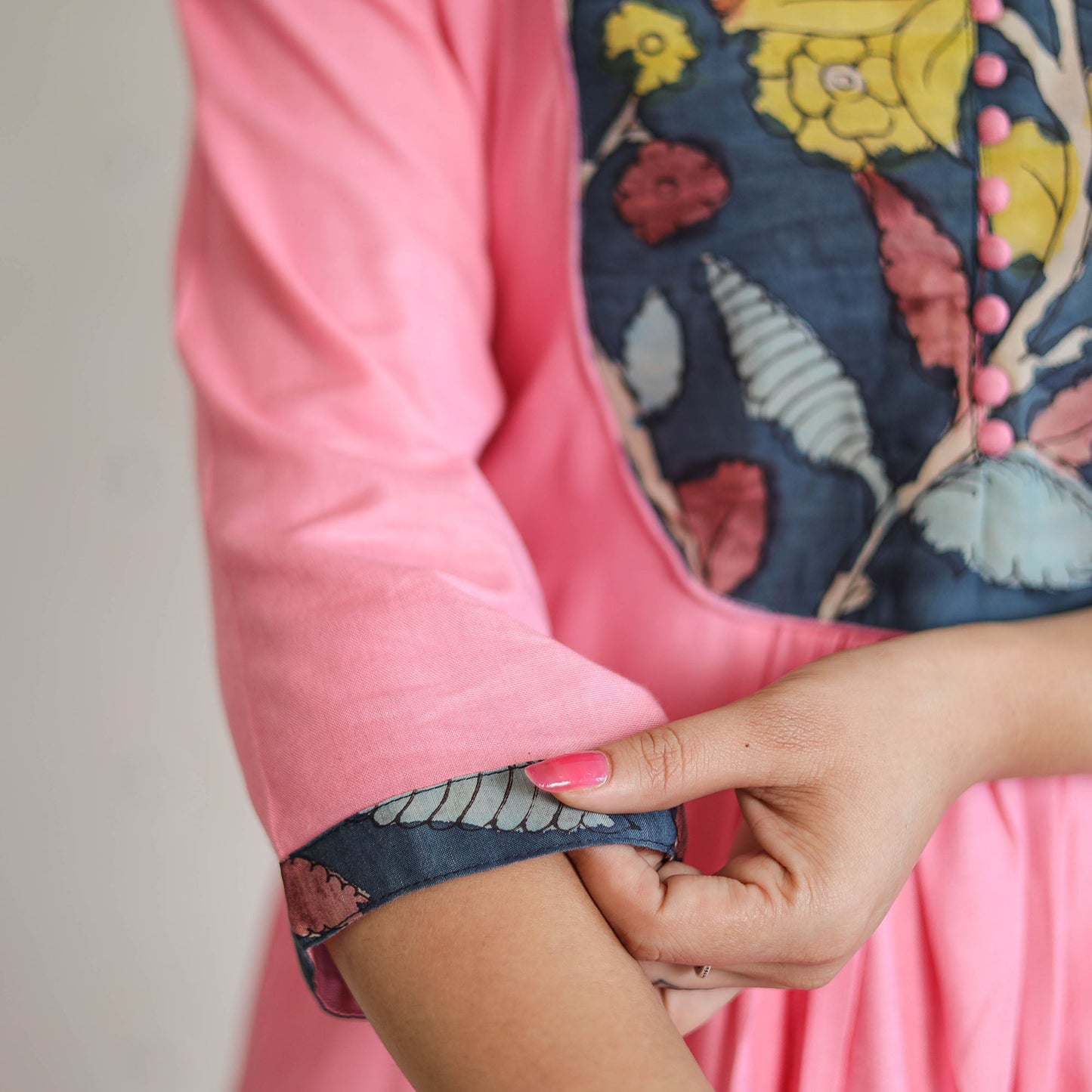 Buy Srikalahasti Kalamkari Patchwork Plain Linen Cotton Long A-Line Kurta 28 Online at iTokri.com