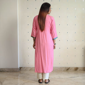 Buy Srikalahasti Kalamkari Patchwork Plain Linen Cotton Long Straight Kurta 29 Online at iTokri.com