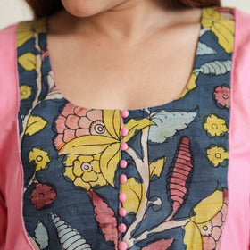 Buy Srikalahasti Kalamkari Patchwork Plain Linen Cotton Long A-Line Kurta 28 Online at iTokri.com