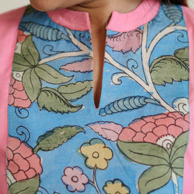 Buy Srikalahasti Kalamkari Patchwork Plain Linen Cotton Long Straight Kurta 29 Online at iTokri.com