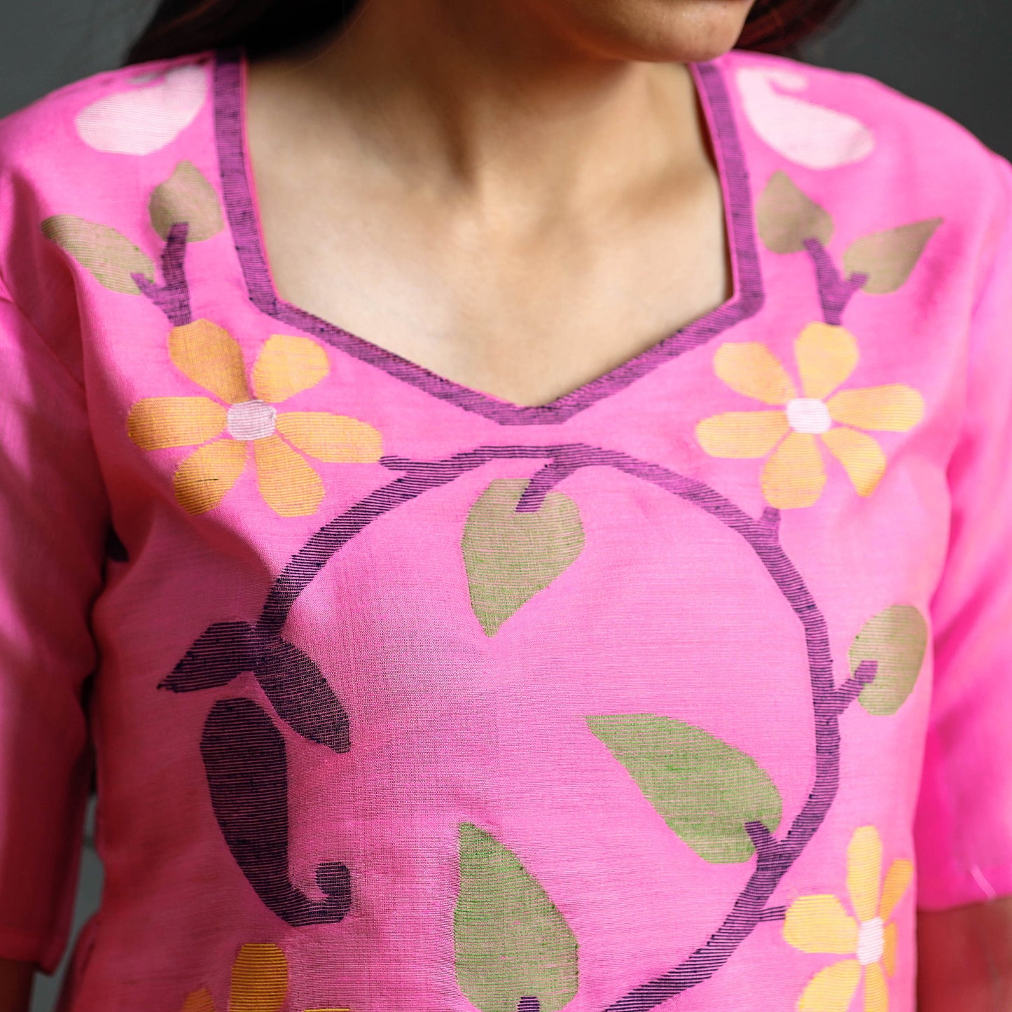 Light pink & white phulia jamdani handloom silk cotton