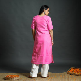 Light pink & white phulia jamdani handloom silk cotton