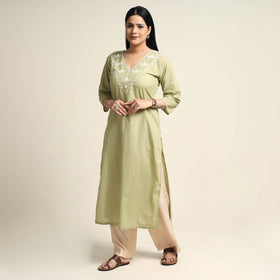  Plain Dyed Hand Embroidery Cotton Long Kurta 