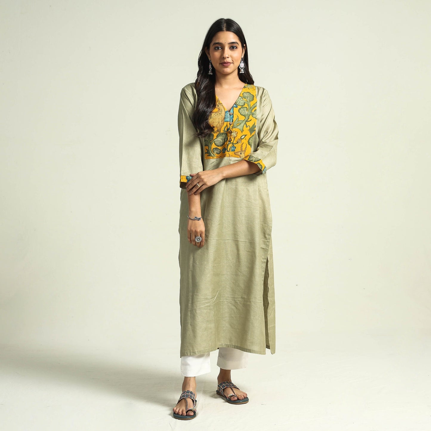 Light pista green - srikalahasti kalamkari patchwork plain