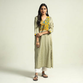 Light pista green - srikalahasti kalamkari patchwork plain