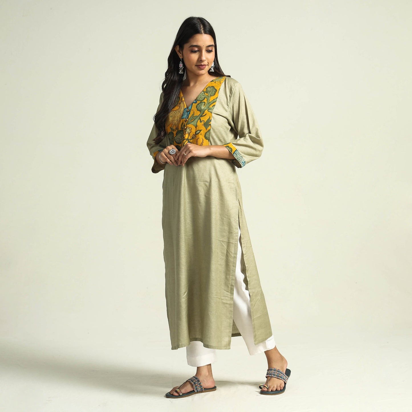 Light pista green - srikalahasti kalamkari patchwork plain