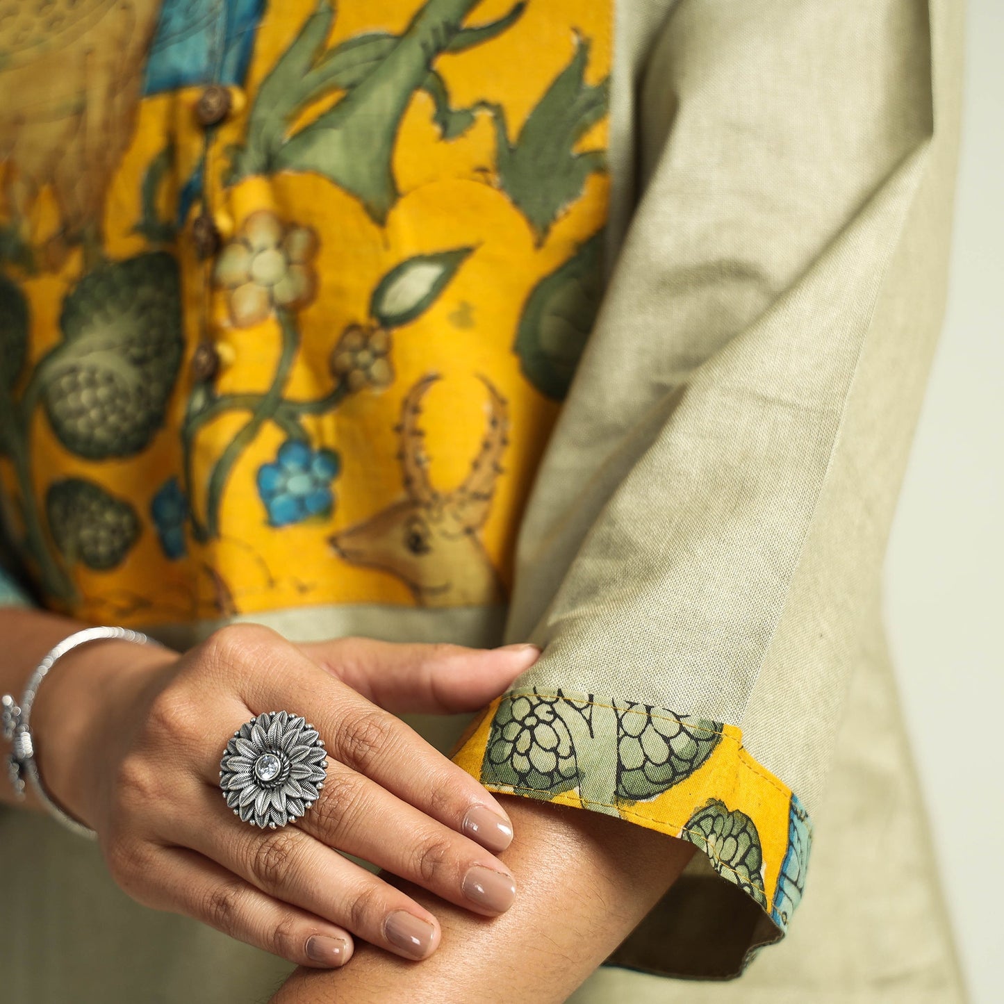 Light pista green - srikalahasti kalamkari patchwork plain