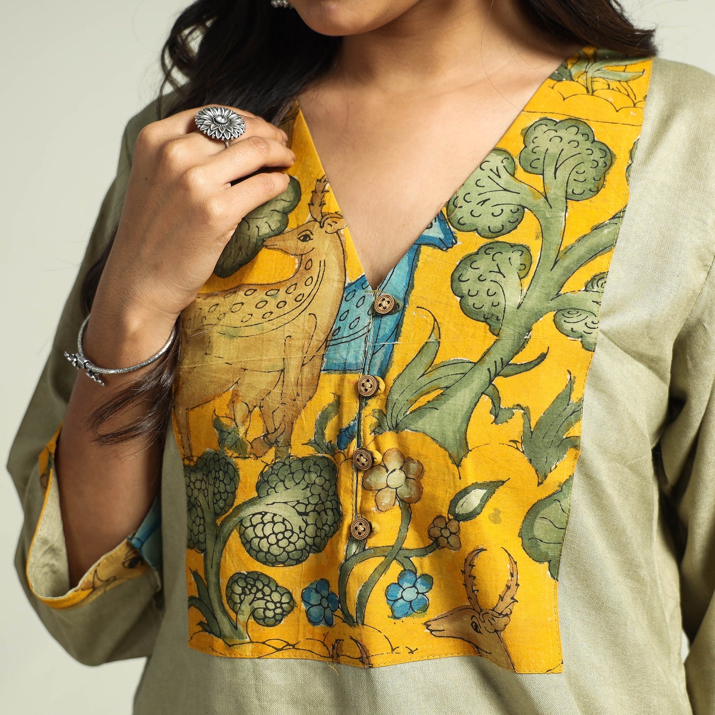 Light pista green - srikalahasti kalamkari patchwork plain