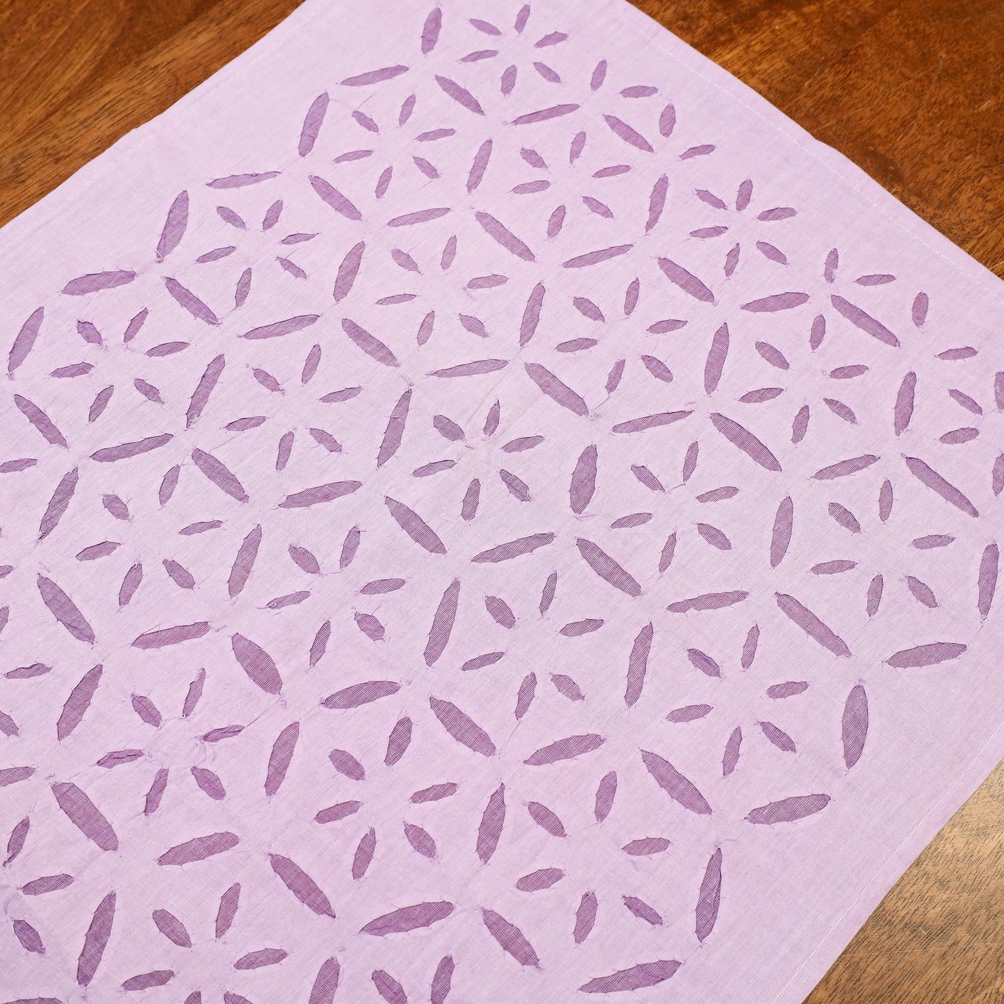 Purple Applique Cut Work Cotton Table Runner