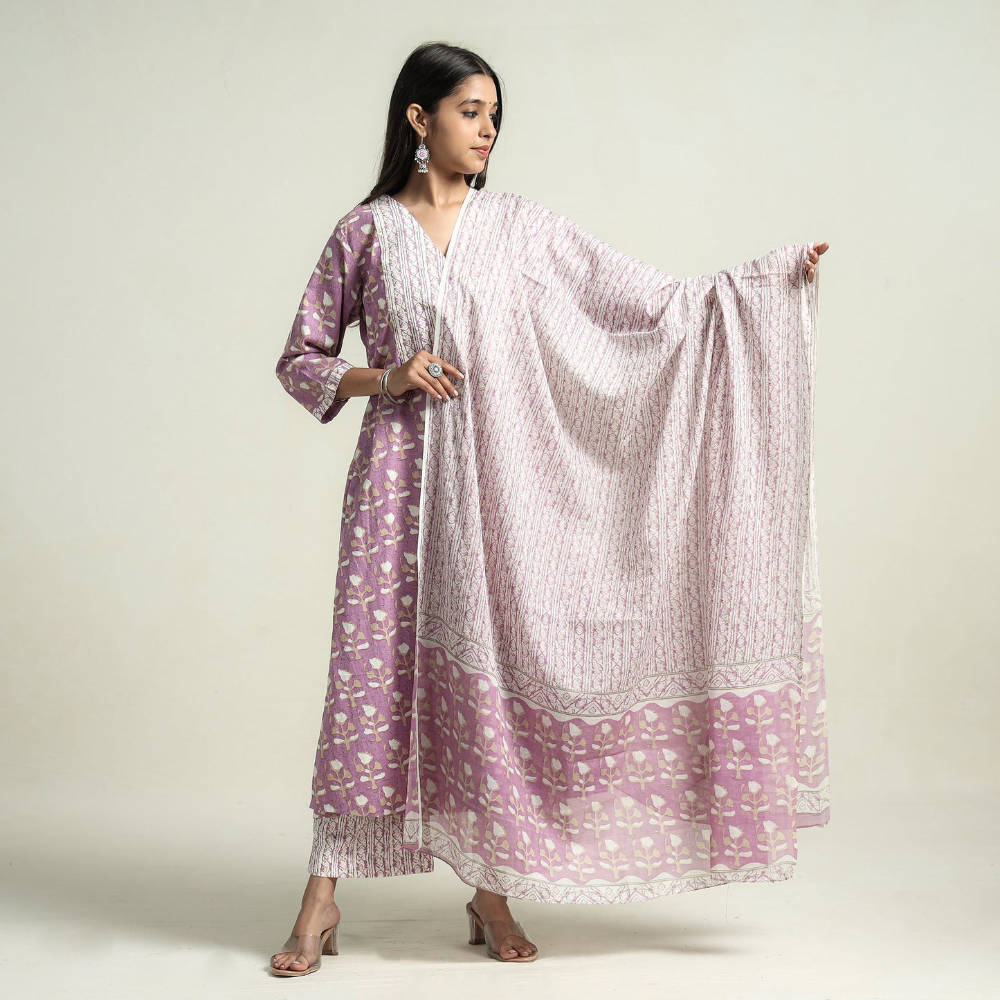 Jaipur Printed Kurta with Palazzo & Dupatta Set