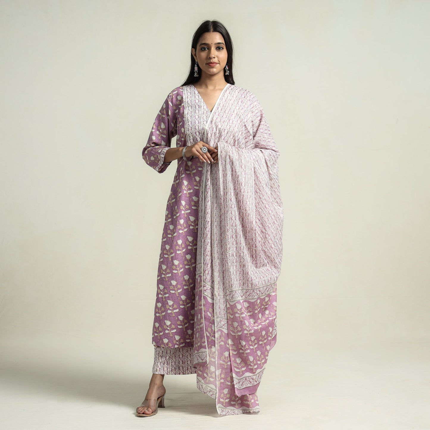 Jaipur Printed Kurta with Palazzo & Dupatta Set